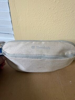 Therabody Natural Beige Canvas Toiletry Bag with Light Gray Trim